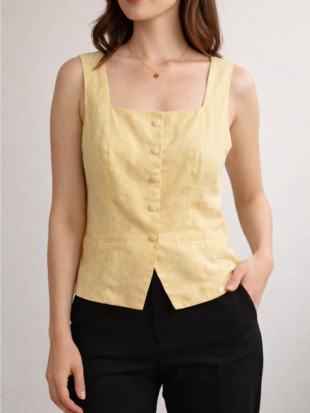 Anthropologie Calligraphie Linen Blend Button‑Front Tank Top NWT – Size M